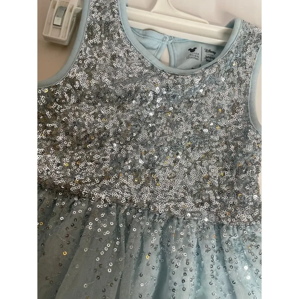Disney Jumping Beans Girls Size 5 Blue Silver Sequin Tulle Dress Frozen